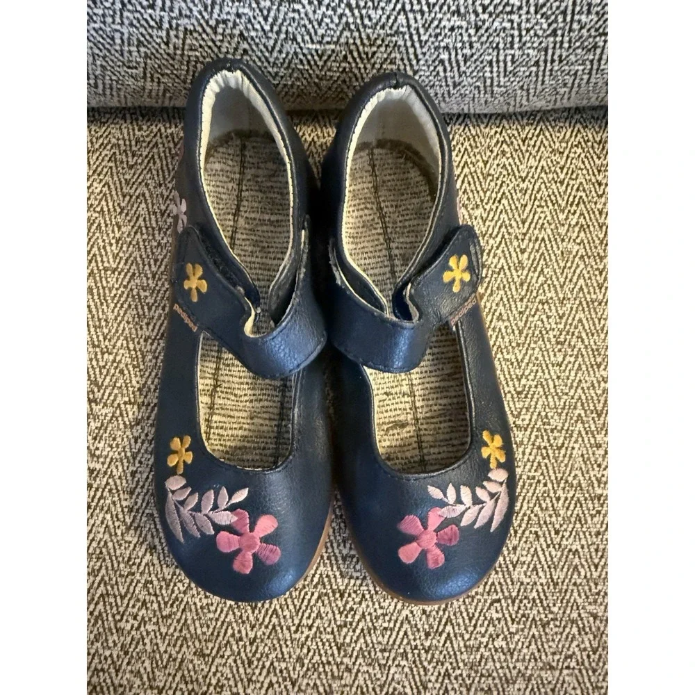 Pediped girls Mary Jane Navy Floral Leather size 29 (US 12-12.5) Missing Insole